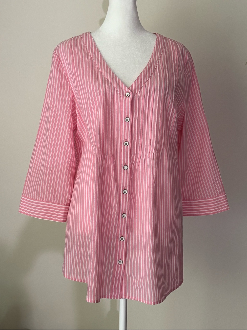 J. Jill Pink and White Striped Button-Front Tunic